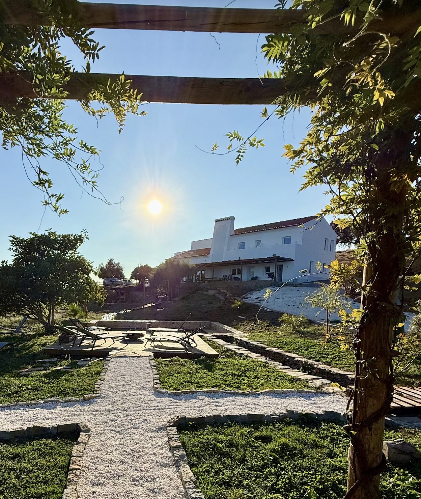 The main house at sunset