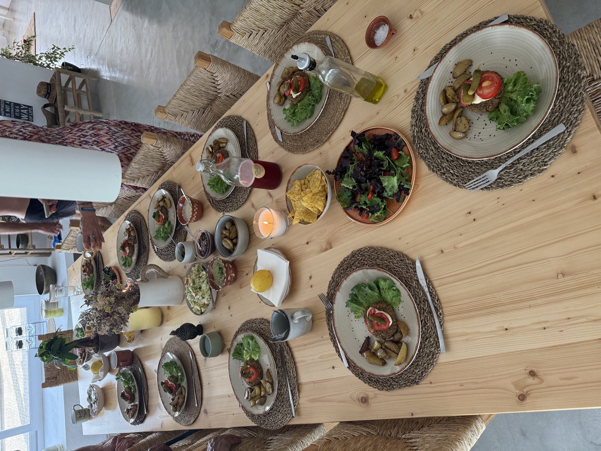 Communal organic Mediterranean-inspired dinner table